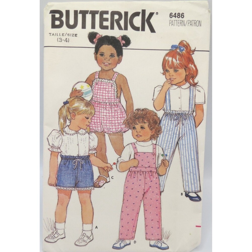 BUTTERICK 6486 Toddlers Shorts Pants Overalls Size 3-4 1980s Playwear